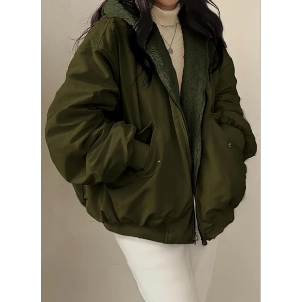 NEW Winter Hooded Fleece Puffer Reversible Long Sleeve Oversized Jacket XS - Picture 5 of 7